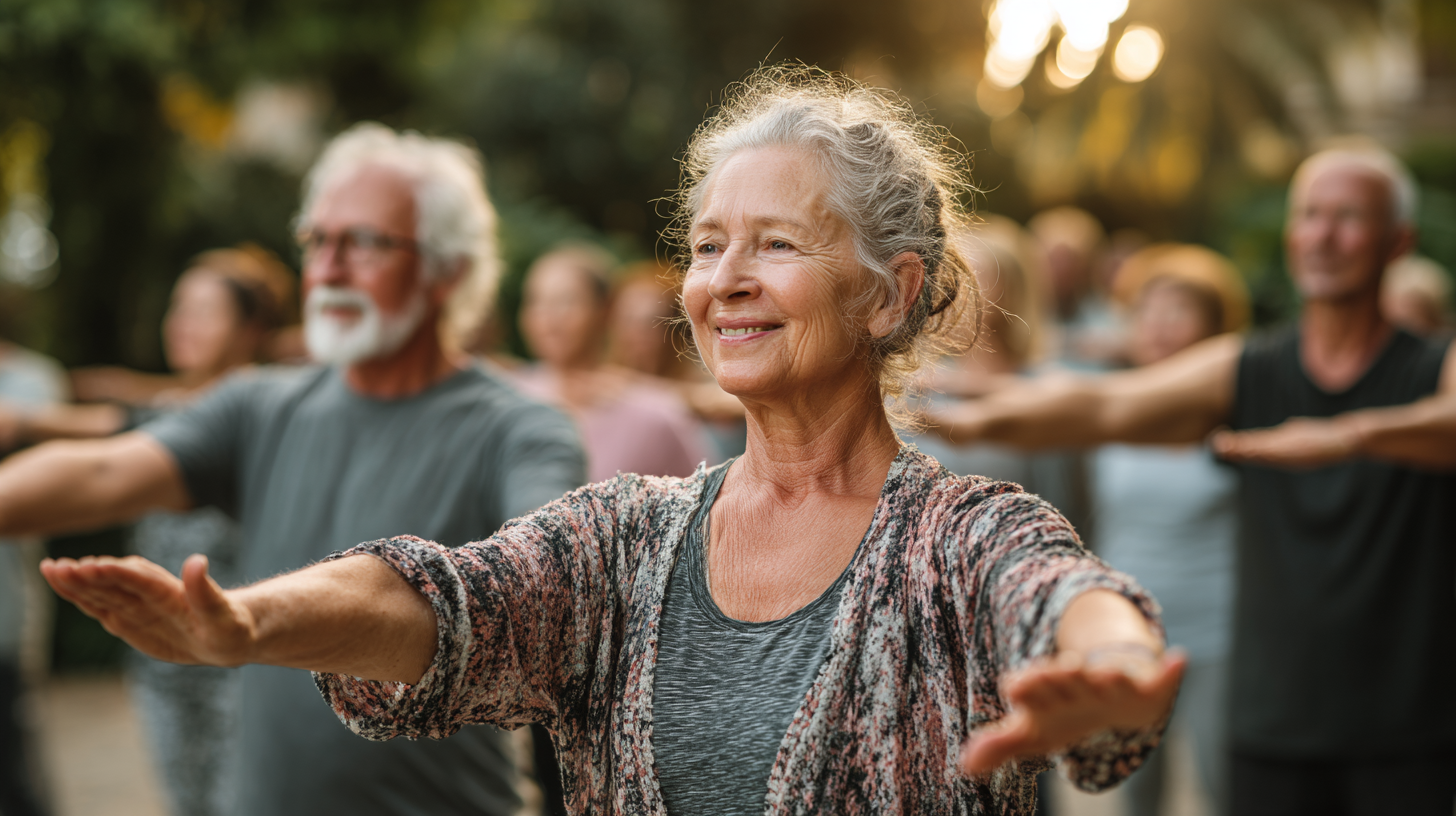 Seniori activi practicând exerciții de fitness în natură